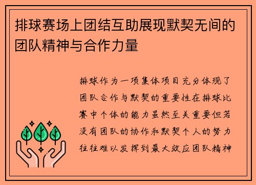 排球赛场上团结互助展现默契无间的团队精神与合作力量